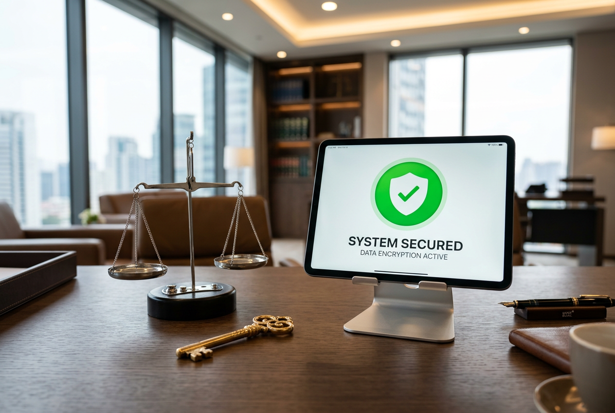 Scales of justice and a digital certificate of security